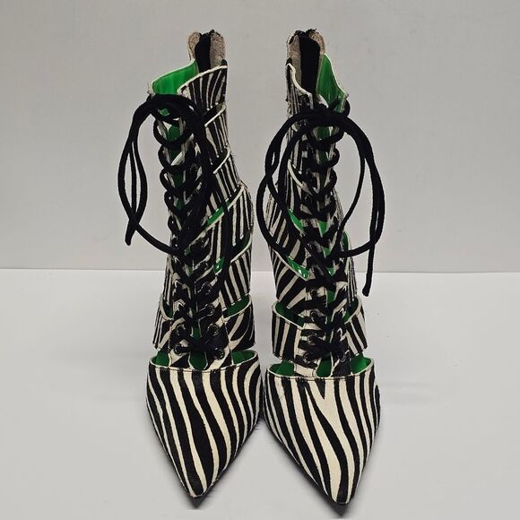 Jeffrey Campbell Dominion Zebra Print Fur Leather Pointy Toe Cut Out Boots Sz 8 - Picture 2 of 9